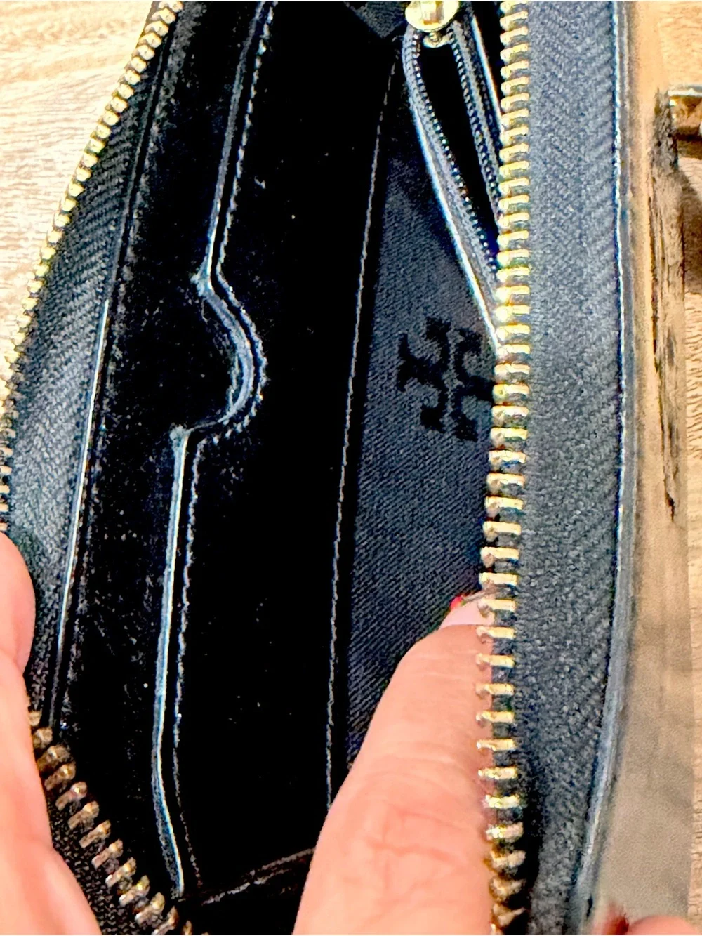Tory Burch Black Patent Leather Zip Wristlet/Wallet